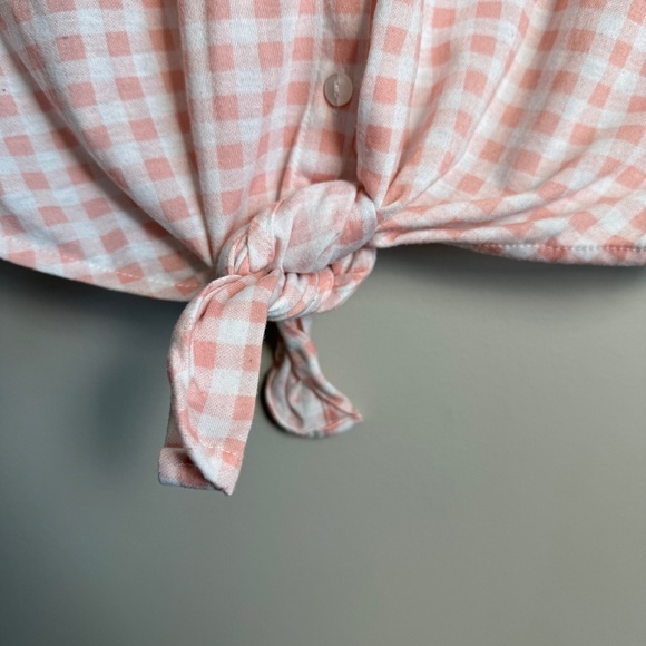 Passport Women's Pink Gingham Short Sleeve Button‎ Up Shirt Medium Hem Tie Beach - Picture 3 of 9